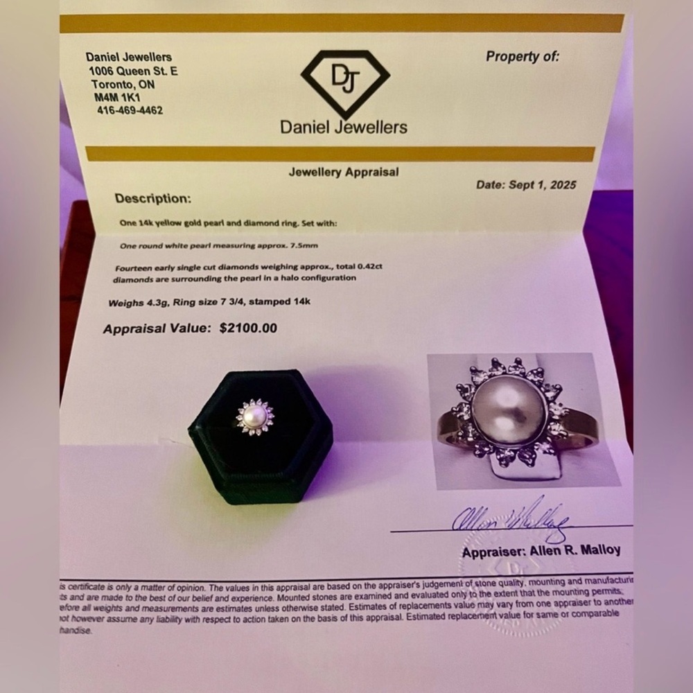 Vintage14k Gold Pearl & Diamond Ring (4.3g) ( Diamond .42ct) Sz. 7-3/4.